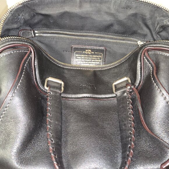 Coach Ace Satchel Black Leather with Whipstitch & Burgundy Trim - Picture 8 of 9